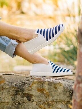 SUAVS Barton Navy Slip-on Shoes In Navy White Striped Knit Nautical Sustainable